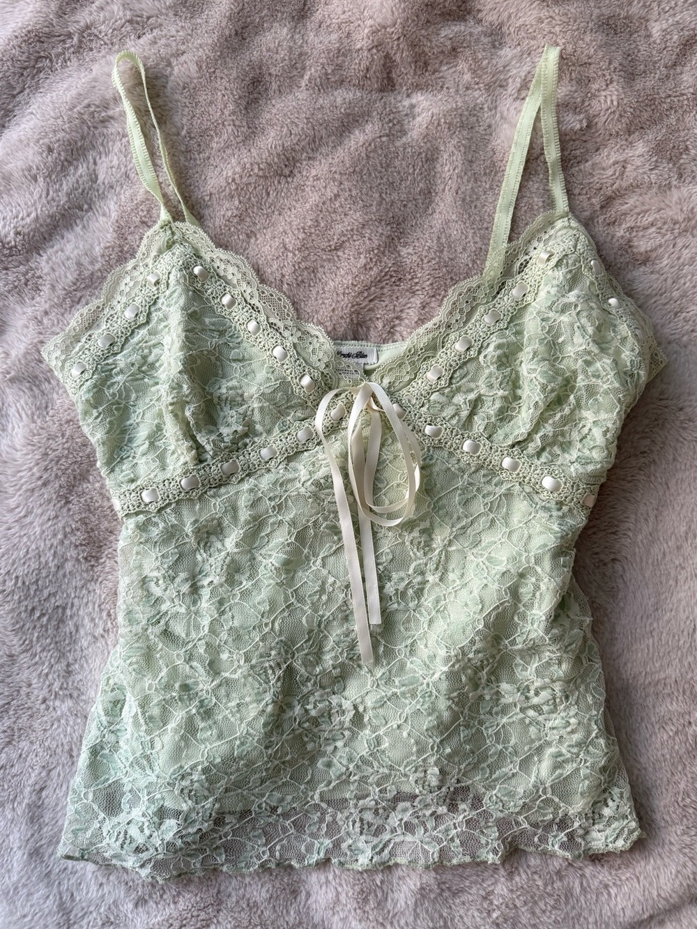 NWT UO Kimchi Blue Clover Lace + Ribbon Trim Cropped Cami Green Size S - Picture 6 of 11